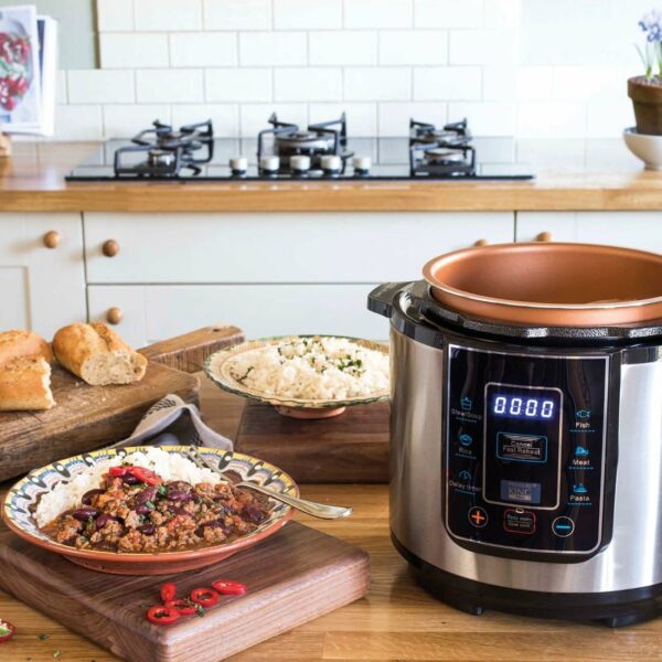 Drew & Cole Pressure King Pro Electric Pressure Cooker 3L - 700W - Chrome - 8-in-1 Multi Cooker with Digital Display - Non Stick Pot - Rice Cooker, Slow Cooker & Soup Maker All in One