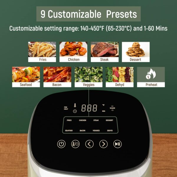 Air Fryers 4L,Fabuletta1680W Compact Air Fryers with 9 Presets, Max 230℃ Setting Digital Air Fryer Oven with Rapid Air Circulation, Digital Display,Shake Reminder,Nonstick & Dishwasher, Quiet