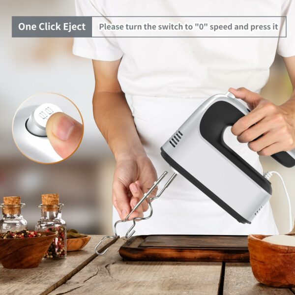 Yomelo 9-Speed Digital Hand Mixer Electric, 400W Powerful DC Motor Low Noise, Baking Mixer Handheld with Snap-On Storage Case, 5x Stainless Steel Accessories, Flat Beaters, Dough Hooks, Whisk