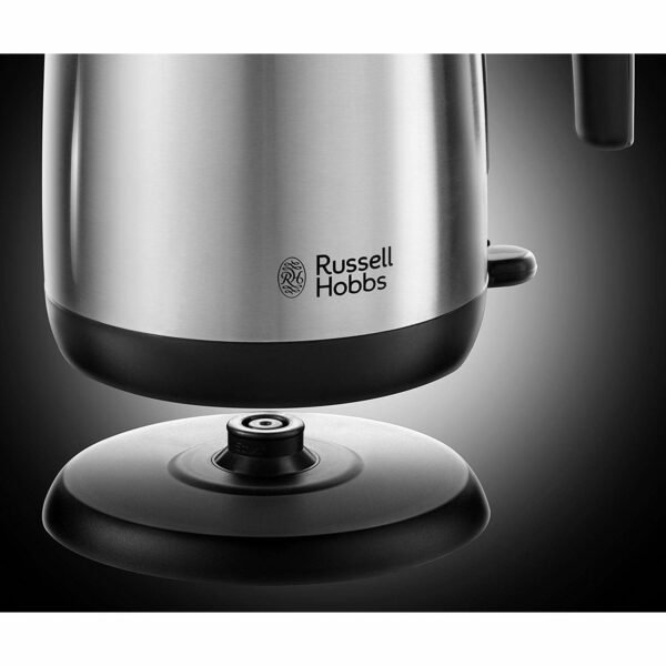 Russell Hobbs Brushed Stainless Steel & Black Electric 1.7L Cordless Kettle with black handle (Fast Boil 3KW, Removable washable anti-scale filter, Pull off lid, Perfect pour spout) 23910