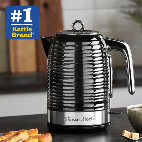 Russell Hobbs Inspire Electric 1.7L Cordless Kettle (Fast Boil 3KW, Black premium textured plastic, high gloss finish, Removable washable anti-scale filter, Pull off lid, Perfect pour spout) 24361
