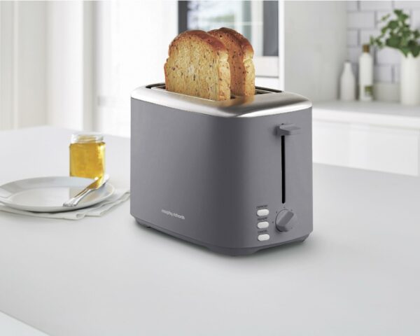 Morphy Richards Equip 2 Slice Toaster, Defrost and Reheat, Browning Controls, Variable Wide Slots, Removable Crumb Tray, Stainless Steel, 800W, Grey, 222068