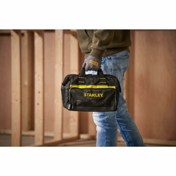 Stanley Tool Bag 30 x 25 x 13 cm in Resistant 600 x 600 Denier with 8 Interior 2 Exterior Pockets and Reinfored Base 1-93-330, Black, 12"
