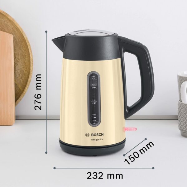 Bosch DesignLine Plus TWK4P437GB Stainless Steel Cordless Kettle,1.7 Litres, 3000 W - Cream