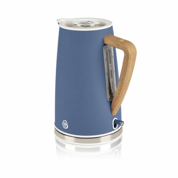 Swan Nordic 4 Slice Toaster, Blue, 1500W, Scandi Style, ST14620BLUN & Nordic Jug Kettle, 1.7 Litre, Blue, Rapid Boil, Wood Effect Handle, Soft Touch Housing and Matte Finish, 3KW, SK14610BLUN
