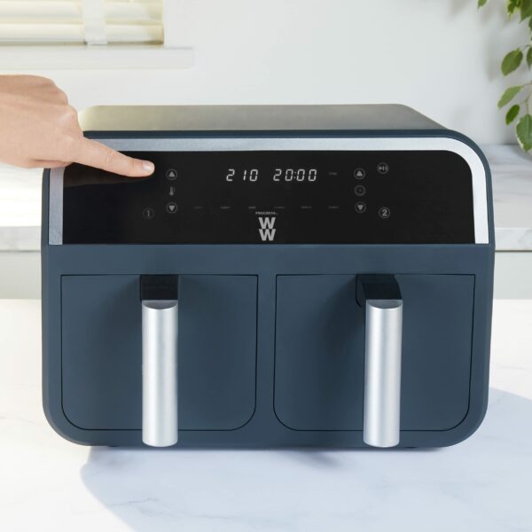 PROGRESS by WW EK5315WW 7.4 L Dual Air Fryer, Family Sized, Healthier Cooking, Digital LED Display, 6 Cooking Functions, Sync/Match Cook, Removable Non-Stick Trays, 2400 W