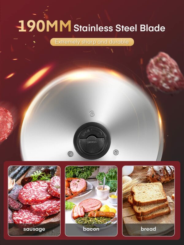 FOHERE Electric Meat Slicer Machine 200W for Home Use, with 2 Removable Stainless Steel Blade(Smooth/Serrated) and Food Pusher, Safety Switch, 0-15mm Thickness Adjustment, for Cheese, Bread