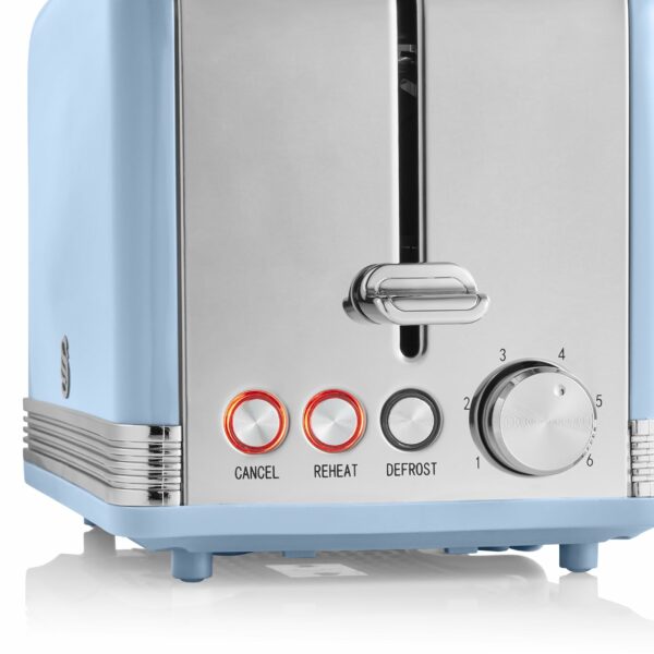 Swan ST19010BLN Retro 2-Slice Toaster with Defost/Reheat/Cancel Functions, Cord Storage, 815W, Retro Blue