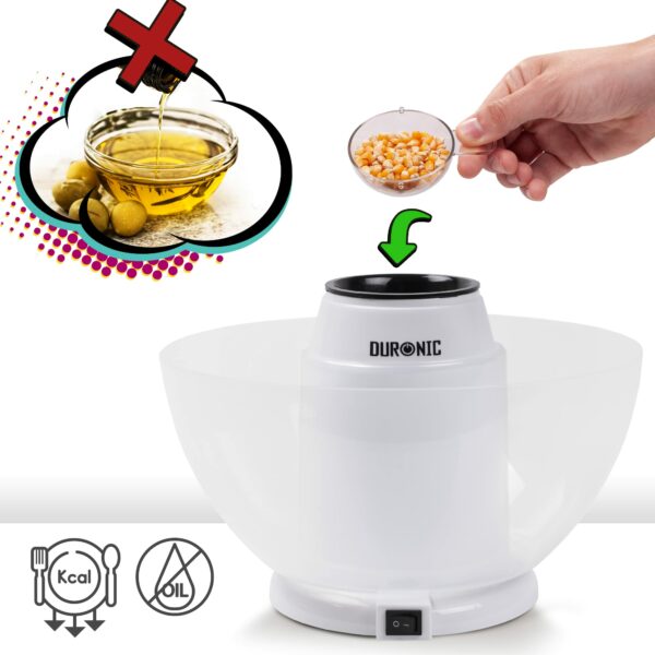 Duronic Popcorn Machine POP50 WE Popcorn Maker Machine, Healthy Hot Air Pop Corn Popper Home Snacks for Movie Nights Parties Events Picnics - White