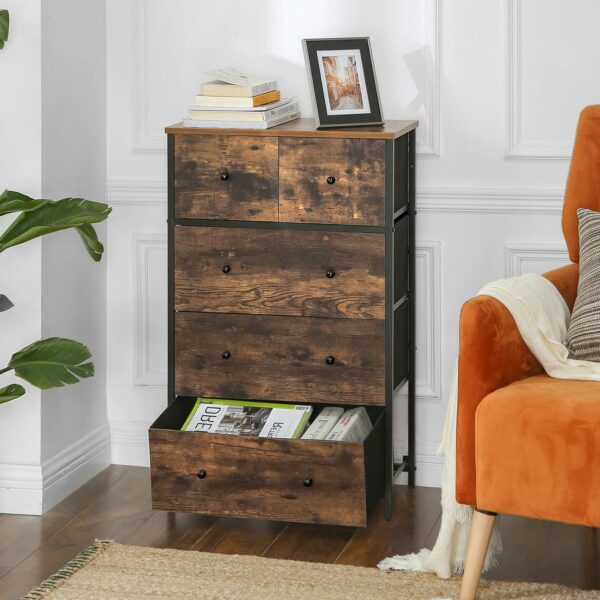 SONGMICS Chest of Drawers, Fabric 5-Drawer Storage Organiser Unit, Dresser, for Living Room, Hallway, Nursery, Rustic Brown and Classic Black LGS45H