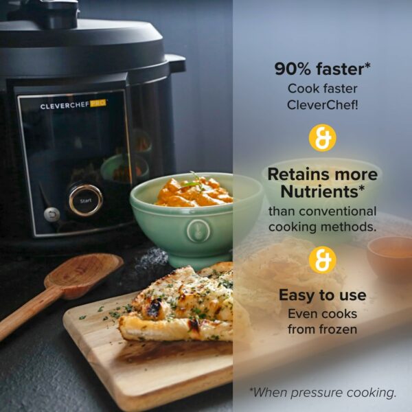 CleverChef Pro- 6-in-1 Digital Pressure Cooker 5.7L - Multicooker, Slow Cooker, Soup Maker, Rice Cooker, Sous Vide - Free Drew&Cole Recipe App - Energy Efficient Cooking - Non-Stick Coating - Black