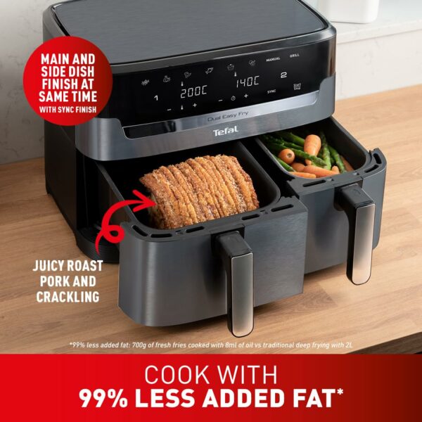 Tefal XXL Dual Easy Fry 11L Air Fryer, Dual Drawer, No Oil, Extra Crisp, Roast, Bake, Reheat, Dehydrate, 7 Pre-set Programs, Dishwasher Safe