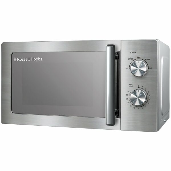 Russell Hobbs Stainless Steel Microwave 20 Litre 800W Solo Manual with 5 Power Levels, Defrost Function & Easy Clean, 35 Minute Timer, RHMM827SS