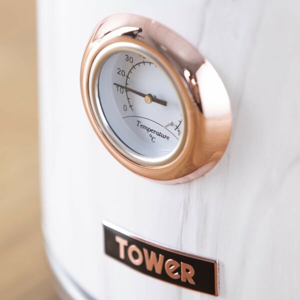 Tower Bottega T10020WMRG 3kW Stainless Steel Kettle with Quiet Boil, Temperature Dial and Boil Dry Protection, 1.7L, 3kW