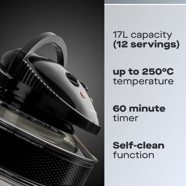Daewoo Deluxe 17L 1300W Halogen Air Fryer with an Extension Ring- 60min Timer with Self-Cleaning Function, Adjustable Temperature Control and 7 Accessories Included - Black
