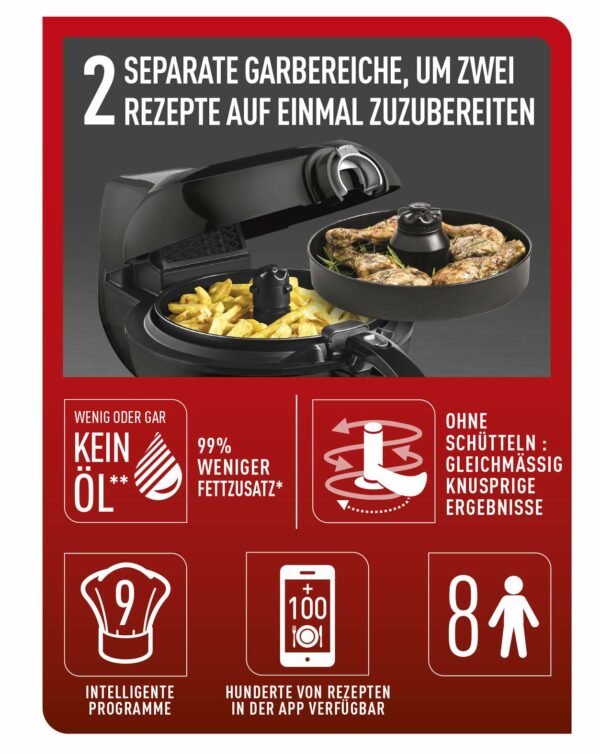 Tefal ActiFry Genius XL YV9708 2-in-1 Hot Air Fryer | 1500 Watts | Capacity: 1.7 kg | 9 Automatic Programs | 2-in-1 Technology | Black