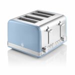 Swan ST19020BLN Retro 4-Slice Toaster with Defost/Reheat/Cancle Functions, Cord Storage, 1600W, Retro Blue