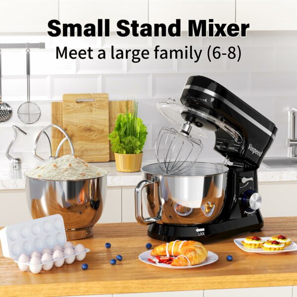 Vospeed Stand Mixer, 4.5L+5L Bowls 8-speed 1000W Tilt-Head Food Mixer, Kitchen Electric Mixer with Dough Hook, Whisk, Beater, Splash Guard (Black)