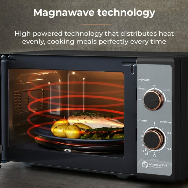 Tower T24038RG Cavaletto Manual Microwave with 5 Power Levels 35 Minute Timer, 800W, 20L, Black Rose Gold