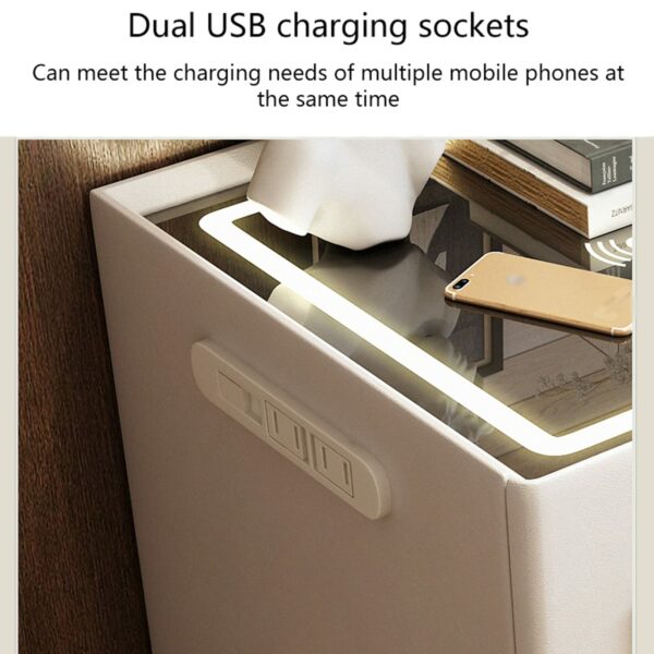 Smart Nightstand Hidden Safe with Charging Station and Drawer, Bedside Table with Touch Sensor Light, Storage Cabinet Nightstands for Bedroom Living Room(40 * 35 * 50cm) (Color : Gray)
