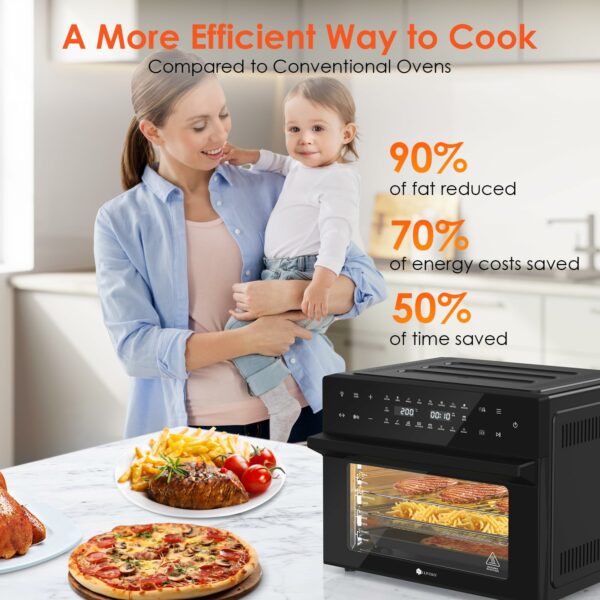 LLIVEKIT 30L Air Fryer Oven XXL with Rotisserie, Mini Oven with 20 Programs and 9 Accessories, Air Fryer Oven with LED Touchscreen, Stainless Steel Liner Oven, Double-layered Glass Door, Recipe Book