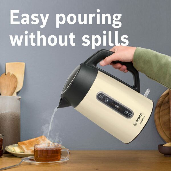 Bosch DesignLine Plus TWK4P437GB Stainless Steel Cordless Kettle,1.7 Litres, 3000 W - Cream