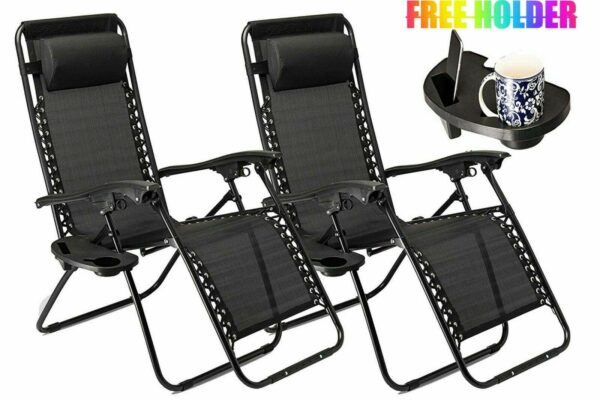 Luebel 2X Outdoor Folding Zero Gravity Chair Lounge Beach Patio Recliner Adjustable UK