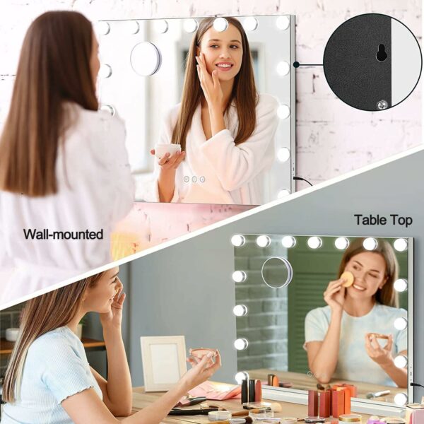 YOURLITE Hollywood Vanity Mirror with Lights, 58×45cm Lighted Makeup Mirror with 15 Dimmable Led Bulbs, 3 Lighting Modes, Touch Screen Control, Tabletop and Wall Mounted for Bedroom