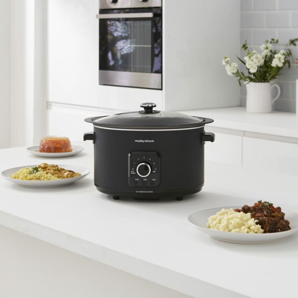 Morphy Richards 6.5L Easy Time Slow Cooker, Automatic Heat Settings, Keep Warm Mode, Hob Proof, Countdown Indicator, Dishwasher Safe Pot, Matte Black, 461021