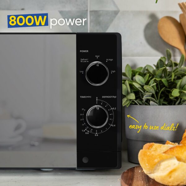 Russell Hobbs 20 Litre 800W Black Solo Manual Microwave, 5 Power Levels, Integrated Timer and Defrost Function, Easy Clean RHM2027B