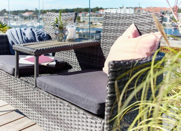 Evre Lisbon Rattan 2 Seater Companion Partner Bench Garden Furniture Set Patio Conservatory for Terrace Balcony Garden Outdoor Indoor