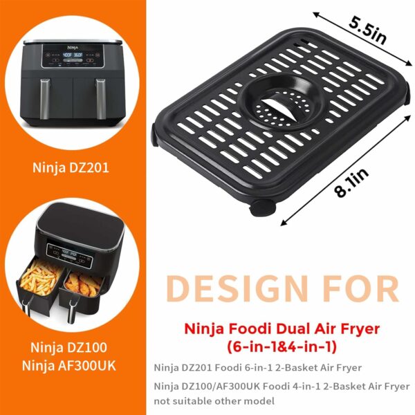 GCQ Air Fryer Grill Pan for Ninja Foodi AF300UK 6 in 1 7.6L Dual Zone Digital Air Fryers, 2 Packs Replacement Air Fryer Crisper Plate Grill Plate Tray Accessories with Rubber Bumpers, Dishwasher Safe