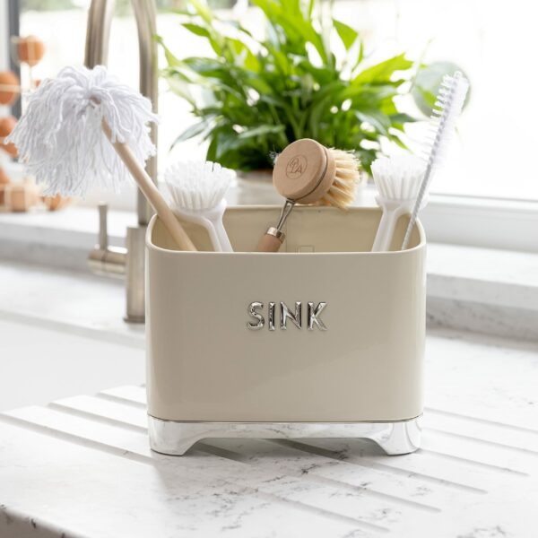 KitchenCraft Lovello Retro Metal Kitchen Sink Tidy, 20 x 10 x 17 cm (8" x 4" x 6.5") - Vanilla Cream