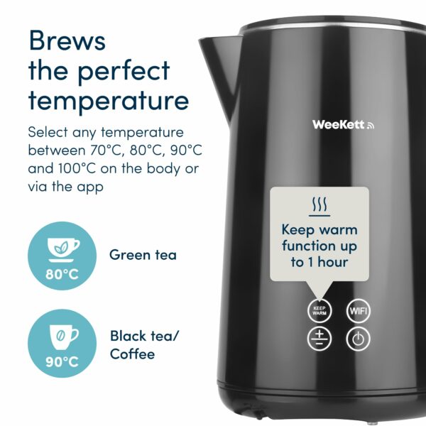 Smart Kettle by WeeKett - voice control with Amazon Alexa, Google & Siri, Temperature Control, Keep Warm, LED Touch Display, Stainless Steel Insulated, Cool Touch, BPA Free, Black, 3000W, 1.7L