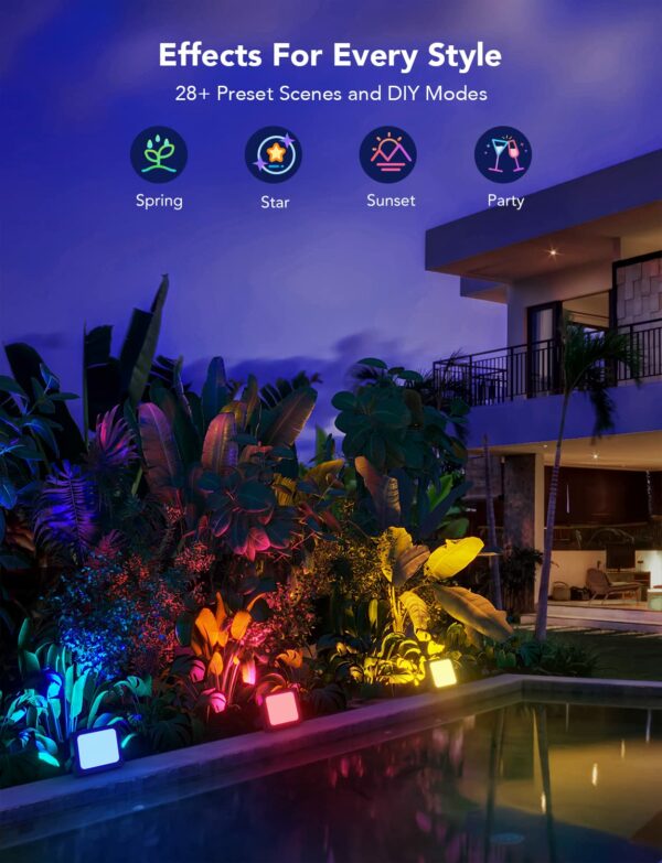 Govee Outdoor Flood Lights, Christmas Decorations Outdoor, 2200-6500K Dimmable RGBIC Warm White and Daylight, Smart WiFi APP Control, Work with Alexa, IP66 for Garden Lawn, 2 Pack