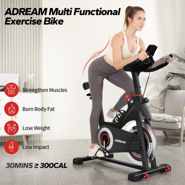 Exercise Bike, Indoor Cycling Bike with Comfortable Seat Cushion for Home Gym Use, Exercise Equipment with LCD Display & Tablet Holder Fitness Workout Cardio Training Machine