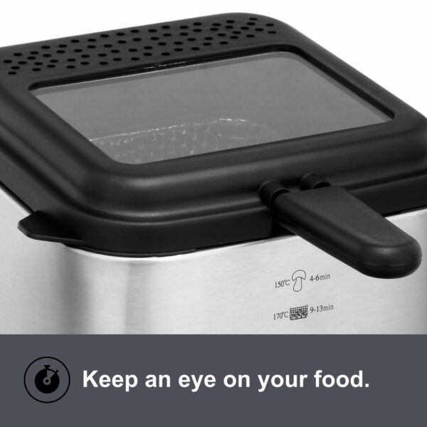 VonShef Deep Fat Fryer- Stainless Steel 1.5L Fryer with Easy to Use Adjustable Temperature Control, Indicator Lights, Observation Window, Non-Stick Removable Basket for Easy Clean & Non-Slip Feet