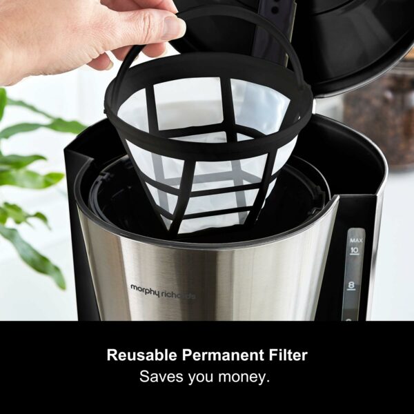 Morphy Richards Equip Filter Coffee Machine, Coffee Maker for Instant Coffee, Pour Over Technology, 10 Cup, Anti Drip