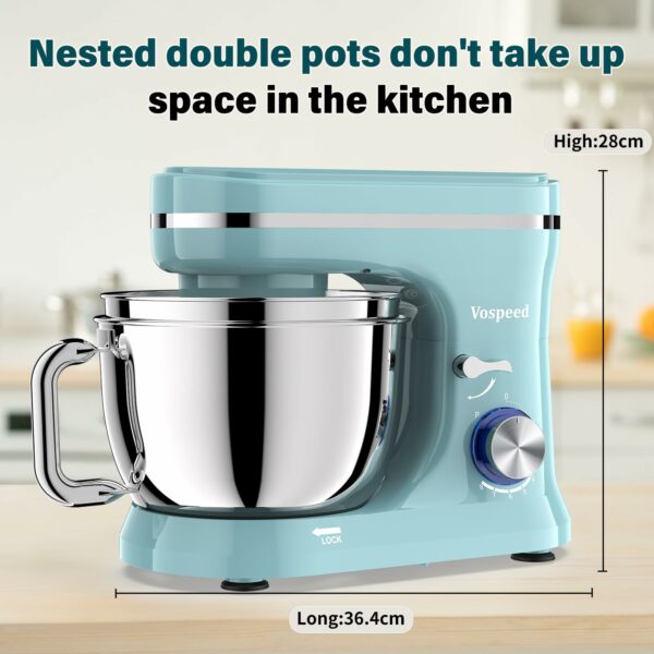 Vospeed Stand Mixer, 4.5L+5L Bowls 8-speed 1000W Tilt-Head Food Mixer for Baking, Kitchen Electric Mixer with Dough Hook, Whisk, Beater, Splash Guard (Bule)