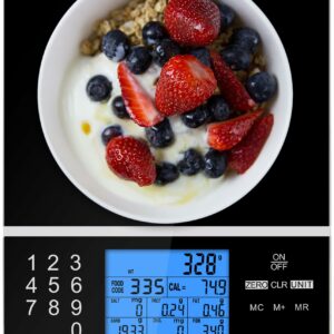 Ataller Food Scale with Nutritional Calculator, Kitchen Diet Scale, Digital Food Calorie Counting Scale for Meal Prep, Kitchen, Baking, Weight Loss, Resolution 1g, Max 5kg 11Ib, Tempered Glass, Black
