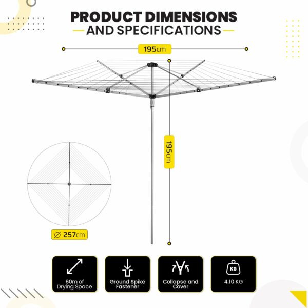 Rotary Washing Line Outdoor, Heavy Duty Large Clothes Rotating Airer Dryer Garden use, Easy to Open and Close