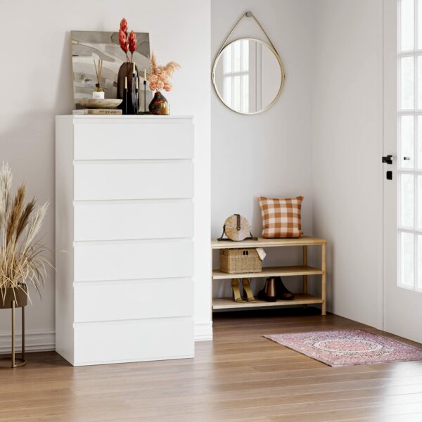Forehill Chest of Drawers with 6 Drawers 119cm Tall Storage Cabinet White Chest of Drawers Dresser Wooden Cupboard for Bedroom Living Room 60x40x119cm