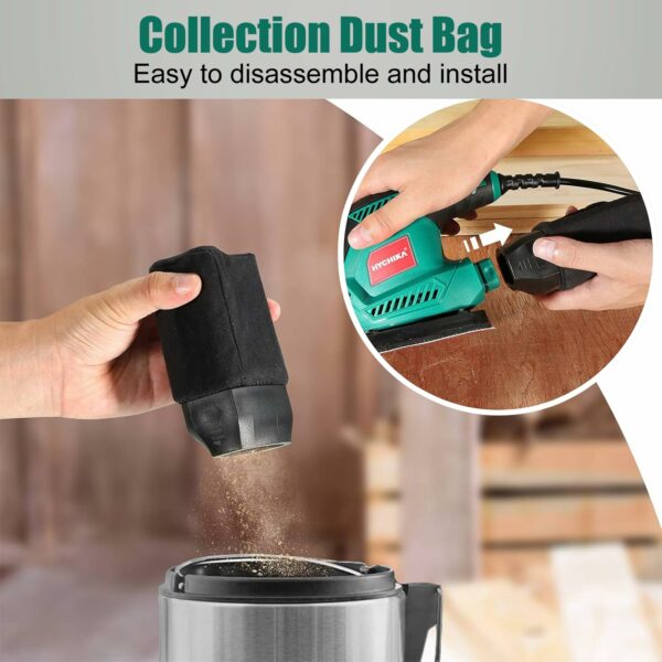 Hychika Sander for Wood 200W, Electric Sander with Dust Collector, 12PCS Sandpapers, 14000RPM Compact Electric Detail Sander