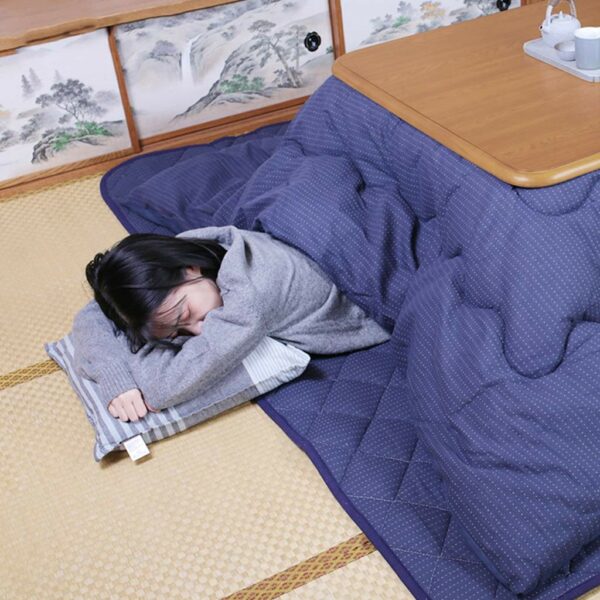 Japanese Kotatsu Table with Heater and Blanket, Comforter, Tatami Futon Coffee Tea Table Wood Square Large for Living Room, Blue