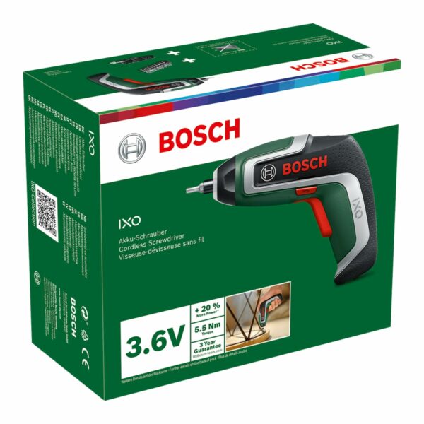 Bosch Compact Cordless Screwdriver IXO (7th Generation; 3.6V; 2.0Ah; 5.5Nm; with Micro-USB Cable; Compatible with IXO-Collection Attachments; Screws up to 190 Screws)