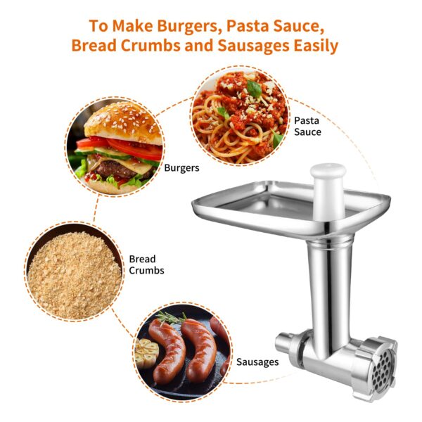 Gdrtwwh Meat Grinder Attachment Compatible with All Chef and KMix Food Machines Includes 2 Sausage Stuffer Tubes,4 Screens and 1 Adapter
