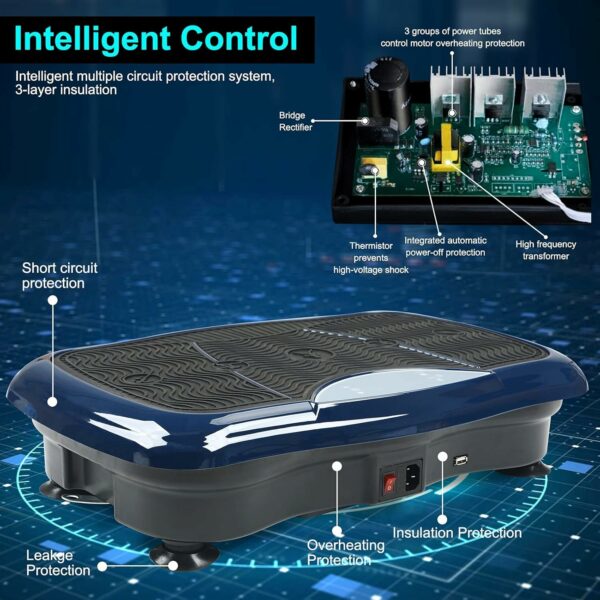 Vibration Plate Exercise Machine Whole Body Workout Vibration Platform w/Bluetooth Speaker Remote Control Vibration Machine 5 Programs 180 Levels Loop Bands for Auult Home Fitness Weight Loss (Blue)