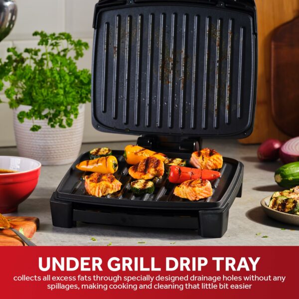 George Foreman Immersa Medium Electric Grill [Removable Control Panel allows grill machine to be fully washable & dishwasher safe, Energy saving, Healthy, Toastie, Panini, Hot plate, BBQ] Black 28310