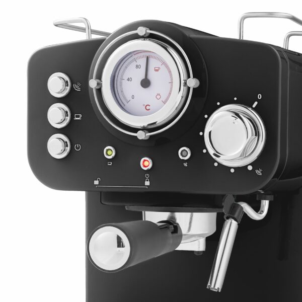 Swan Retro Espresso Coffee Machine SK22110BN with Milk Frother, Steam Pressure Control, 1.2L Detachable Water Tank, 1100W, Retro Black