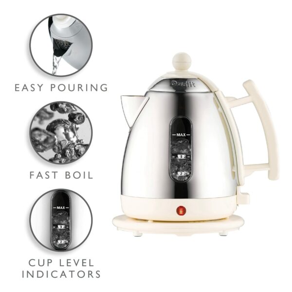 Dualit Lite Kettle | 1 L 2 kW Jug Kettle | Polished with Canvas White Trim, High Gloss Finish | Fast Boiling Kettle by Dualit | 72203, Silver/Canvas White